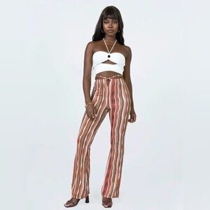 Princess Polly Arizona Y2K Flare Pants Red Gold Metallic Stripe Size 2 Festival